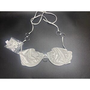 Monica Hansen Beachwear NWT Icon Bikini Halter Top in Metallic Silver Size Large